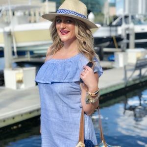Dresses - NWOT blue and white striped ruffle sleeve dress! Dresses - NWOT blue and white striped ruffle sleeve dress!